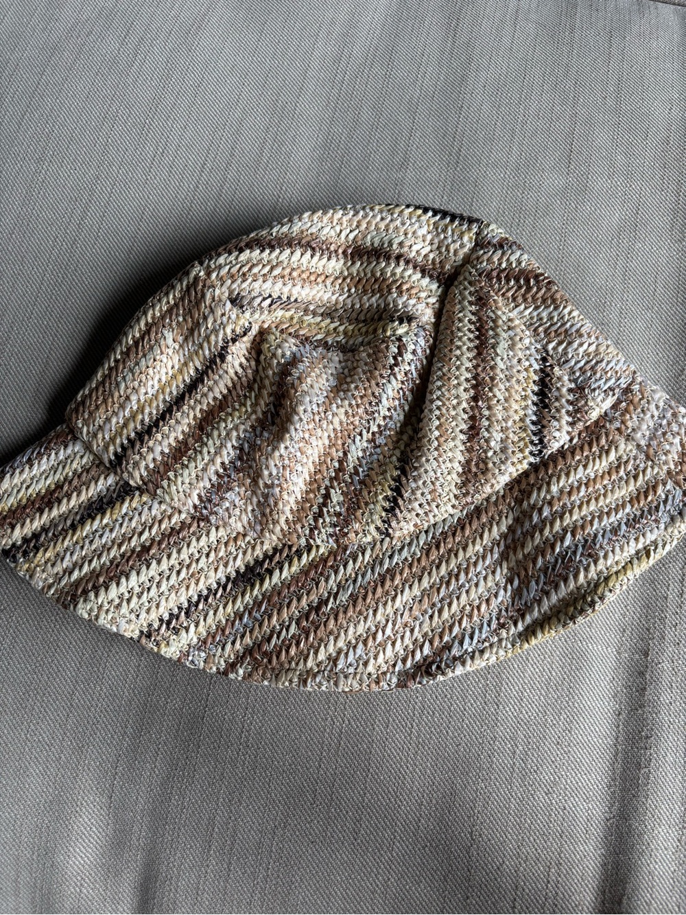 Neutral Striped Woven Bucket Hat - Multi-Tone Beige
